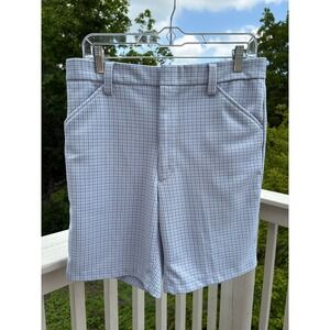 Vintage Kmart Mens Shorts 34 (Fits 31) Blue Gingham Plaid 70s Mod MCM Preppy